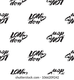 Retro british seamless pattern with London heart logo. Vintage London grunge illustration in watercolor style on white background.