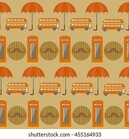 retro british seamless vector pattern with red bus