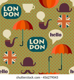 retro british seamless vector pattern with hat