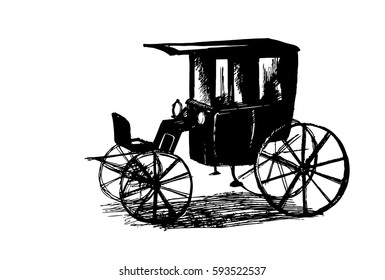 Retro brougham, carriage, hand drawn vector illustration