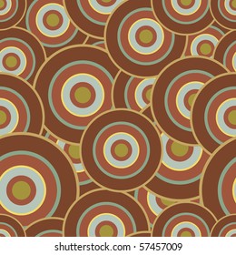 Retro brown and beige circles illusion seamless pattern.