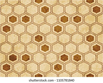 Retro brown cork texture grunge seamless background hexagon cross polygon frame