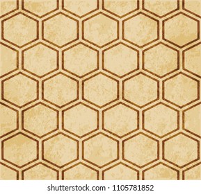 Retro brown cork texture grunge seamless background hexagon geometry cross frame