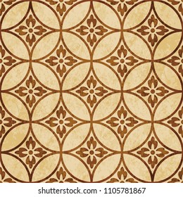 Retro brown cork texture grunge seamless background round cross frame flower