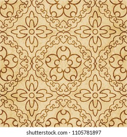 Retro brown cork texture grunge seamless background Spiral Cross Frame Vine Flower