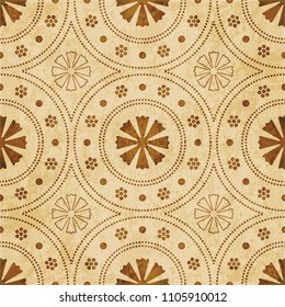 Retro brown cork texture grunge seamless background Round Dot Line Frame flower