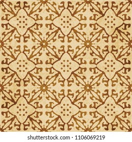 Retro brown cork texture grunge seamless background botanic curve cross vine flower