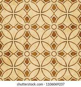 Retro brown cork texture grunge seamless background round curve cross frame line flower