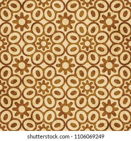 Retro brown cork texture grunge seamless background round curve cross petals flower
