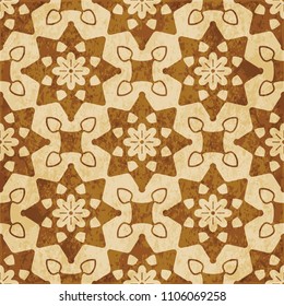Retro brown cork texture grunge seamless background round curve star cross frame flower