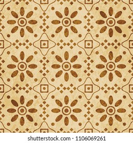 Retro brown cork texture grunge seamless background round check cross frame flower