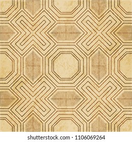 Retro brown cork texture grunge seamless background polygon cross spiral frame line
