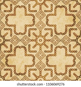 Retro brown cork texture grunge seamless background round check square cross dot line