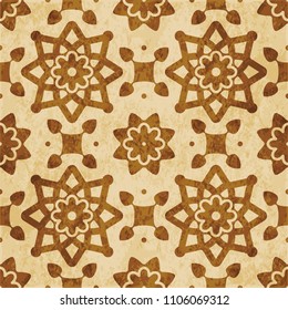 Retro brown cork texture grunge seamless background star round cross flower frame