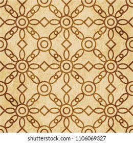 Retro brown cork texture grunge seamless background round cross frame check flower