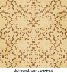 Retro brown cork texture grunge seamless background curve cross frame flower