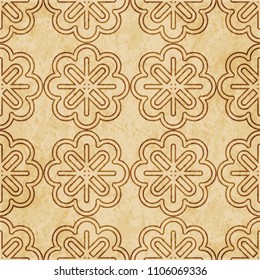 Retro brown cork texture grunge seamless background curve cross frame line flower