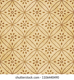 Retro brown cork texture grunge seamless background curve cross round frame line flower