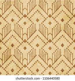 Retro brown cork texture grunge seamless background check geometry triangle cross stitch line frame