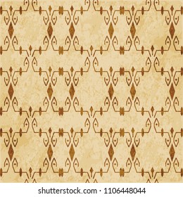Retro brown cork texture grunge seamless background spiral cross check polygon frame vine line