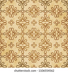 Retro brown cork texture grunge seamless background round curve cross petals flower
