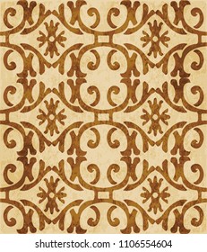 Retro brown cork texture grunge seamless background spiral curve cross frame flower