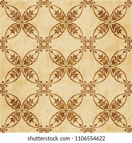 Retro brown cork texture grunge seamless background curve round cross frame vine flower