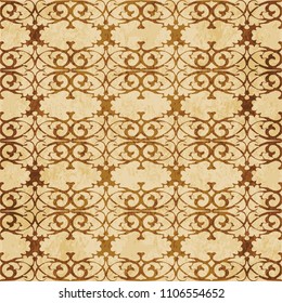 Retro brown cork texture grunge seamless background spiral curve cross luxury frame crest