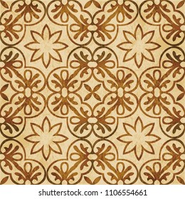 Retro brown cork texture grunge seamless background round spiral cross frame flower