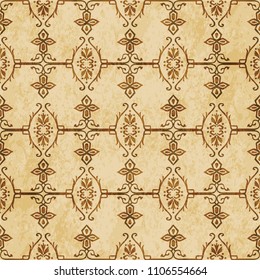 Retro brown cork texture grunge seamless background spiral cross garden chain frame flower