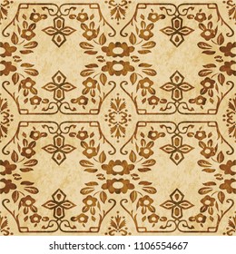 Retro brown cork texture grunge seamless background spiral cross elegant botanic flower frame