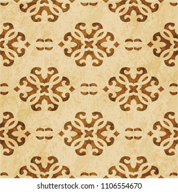 Retro brown cork texture grunge seamless background curve cross flower crest