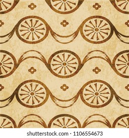 Retro brown cork texture grunge seamless background round curve cross flower ribbon