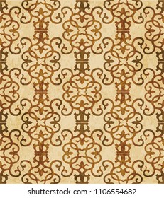 Retro brown cork texture grunge seamless background spiral vortex curve cross frame vine