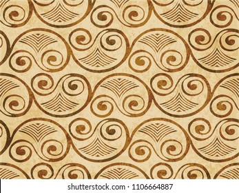 Retro brown cork texture grunge seamless background curve spiral vortex fan leaf frame vine