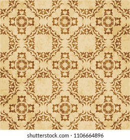 Retro brown cork texture grunge seamless background botanic curve cross leaf flower