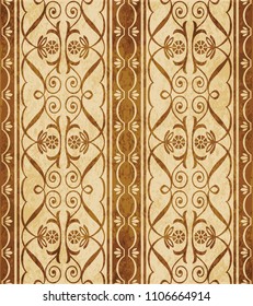 Retro brown cork texture grunge seamless background spiral curve vortex cross flower frame vine