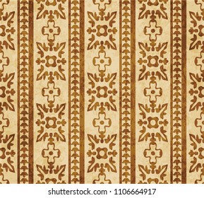 Retro brown cork texture grunge seamless background curve cross round leaf flower frame line