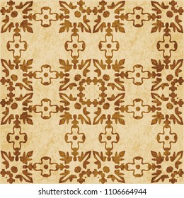 Retro brown cork texture grunge seamless background curve square cross leaf flower chain