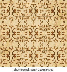 Retro brown cork texture grunge seamless background spiral curve cross botanic flower vine
