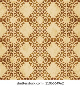 Retro brown cork texture grunge seamless background check curve cross crest frame