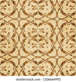 Retro brown cork texture grunge seamless background botanic spiral curve cross vine leaf flower