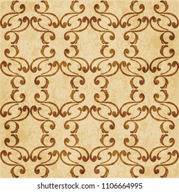 Retro brown cork texture grunge seamless background spiral curve cross feather frame