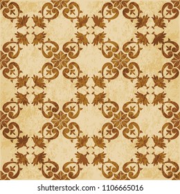 Retro brown cork texture grunge seamless background curve spiral check cross leaf frame flower