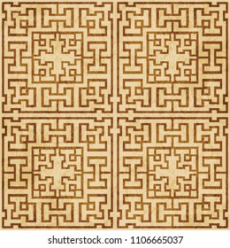 Retro brown cork texture grunge seamless background square geometry cross tracery frame