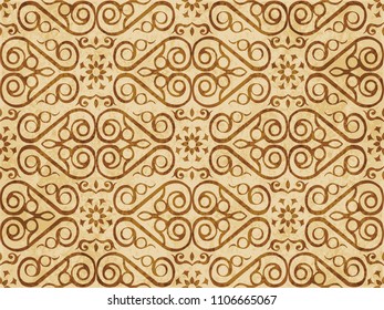 Retro brown cork texture grunge seamless background check spiral curve cross frame vine flower
