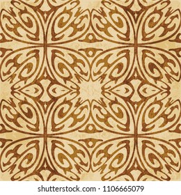 Retro brown cork texture grunge seamless background curve cross spiral flower frame