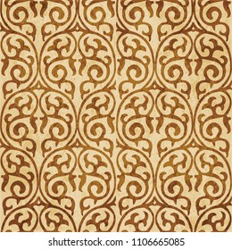Retro brown cork texture grunge seamless background round curve spiral cross frame vine