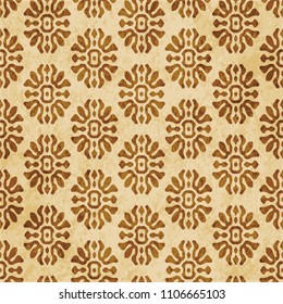 Retro brown cork texture grunge seamless background curve cross flower crest