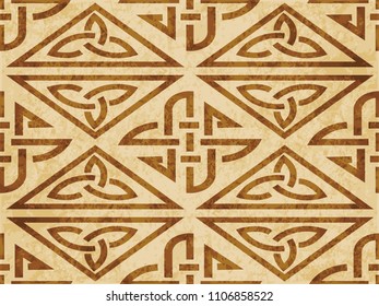 Retro brown cork texture grunge seamless background triangle check cross frame chain